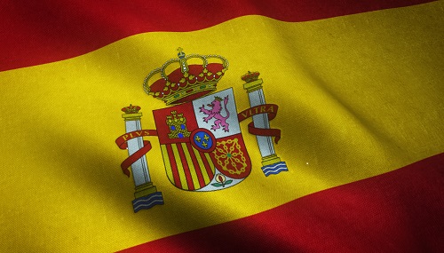 closeup shot of realistic waving flag of spain with interesting textures